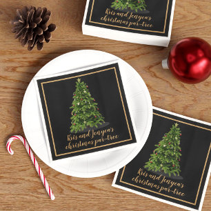 Green Christmas Tree Party Black Holiday Napkins
