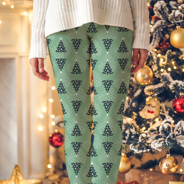 Green Christmas Tree Pattern Holiday Leggings (Creator Uploaded)