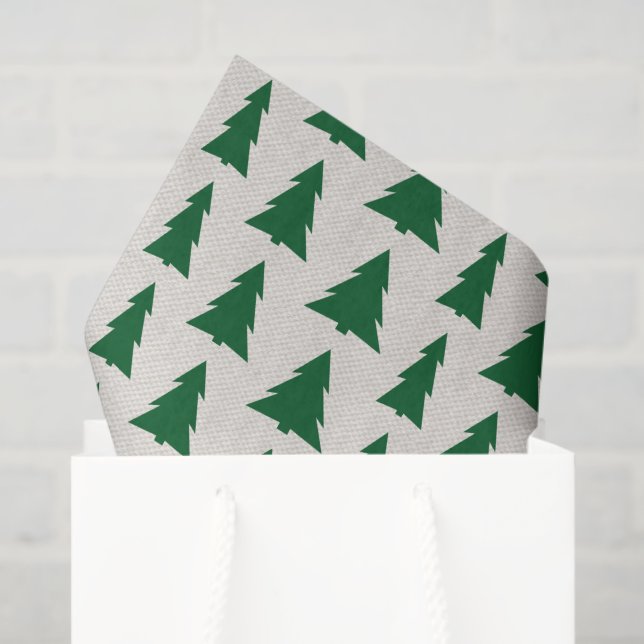 Green Christmas Tree Pattern on Beige Faux Texture Tissue Paper (Gift Bag)