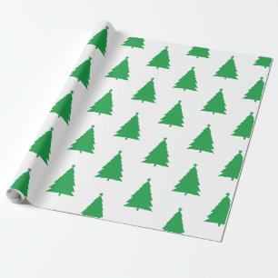 Green Christmas Tree Pattern On White Wrapping Paper