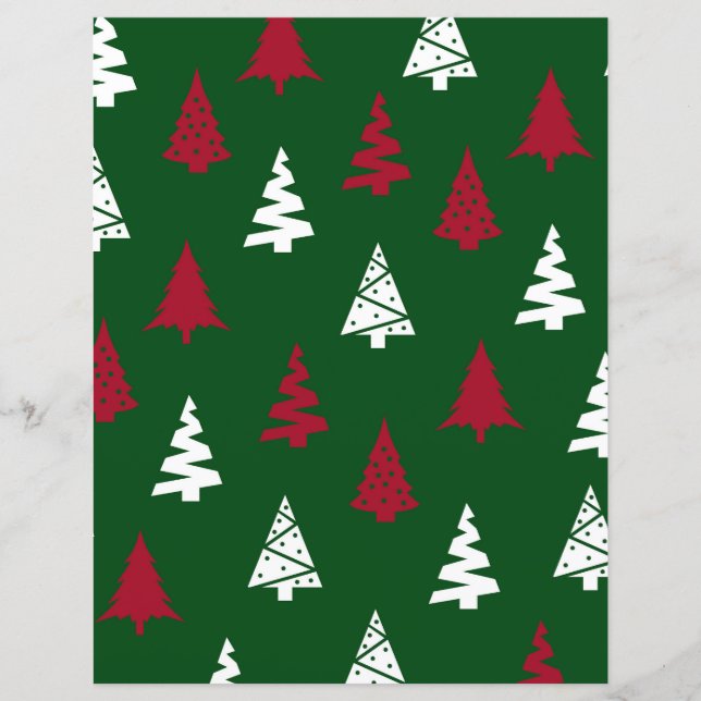 Green Christmas Tree Pattern Scrapbook Paper (Front)