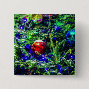 Green Christmas Tree Red Ball 15 Cm Square Badge