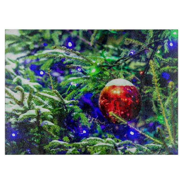 Green Christmas Tree Red Ball Cutting Board (Front)