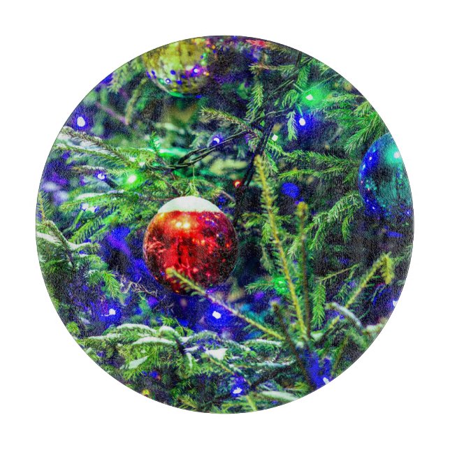 Green Christmas Tree Red Ball Cutting Board (Front)