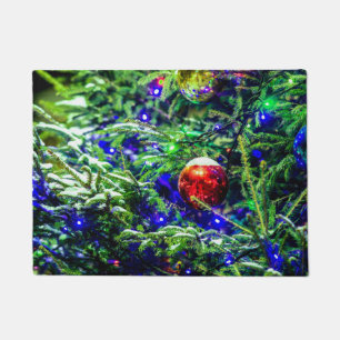 Green Christmas Tree Red Ball Doormat