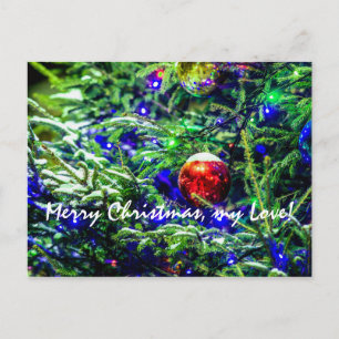 Green Christmas Tree Red Ball Holiday Postcard