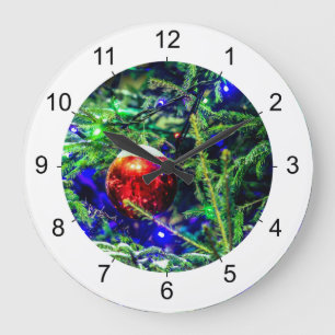 Green Christmas Tree Red Ball Large Clock