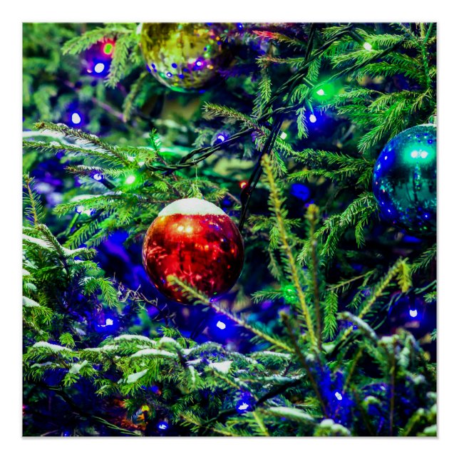 Green Christmas Tree Red Ball Poster (Front)