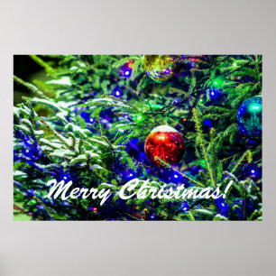 Green Christmas Tree Red Ball Poster