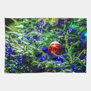Green Christmas Tree Red Ball Tea Towel