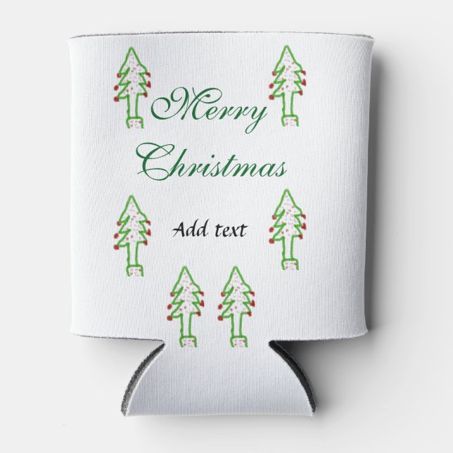 Green Christmas tree red cherry merry Christmas mo Can Cooler (Front)