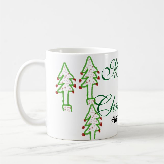 Green Christmas tree red cherry merry Christmas mo Coffee Mug (Left)