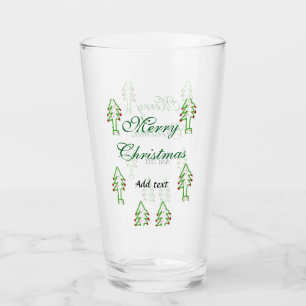 Green Christmas tree red cherry merry Christmas mo Glass