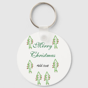 Green Christmas tree red cherry merry Christmas mo Key Ring