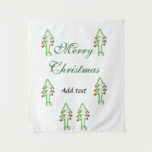 Green Christmas tree red cherry merry Christmas mo Tapestry (Front)