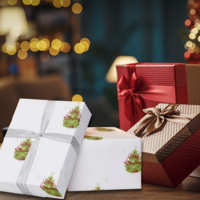 Green Christmas tree Red Ornaments Wrapping Paper (Green Christmas tree with red ornaments Wrapping Paper; is a great way to show your holiday spirit.)