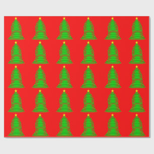 Green Christmas Tree Red Wrapping Paper
