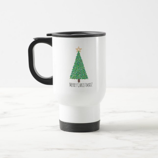 Green christmas tree  travel mug (Left)