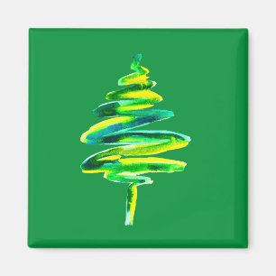 Green Christmas Tree watercolor Magnet