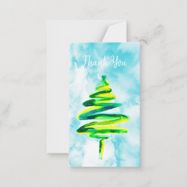 Green Christmas Tree watercolor Note Card (Front)