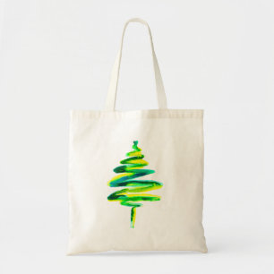 Green Christmas Tree watercolor Tote Bag