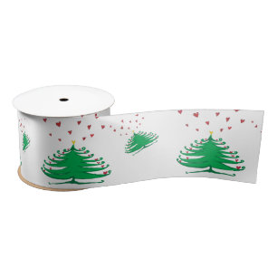 Green Christmas Tree  Wide Satin Ribbon, 2 Yard Satin Ribbon