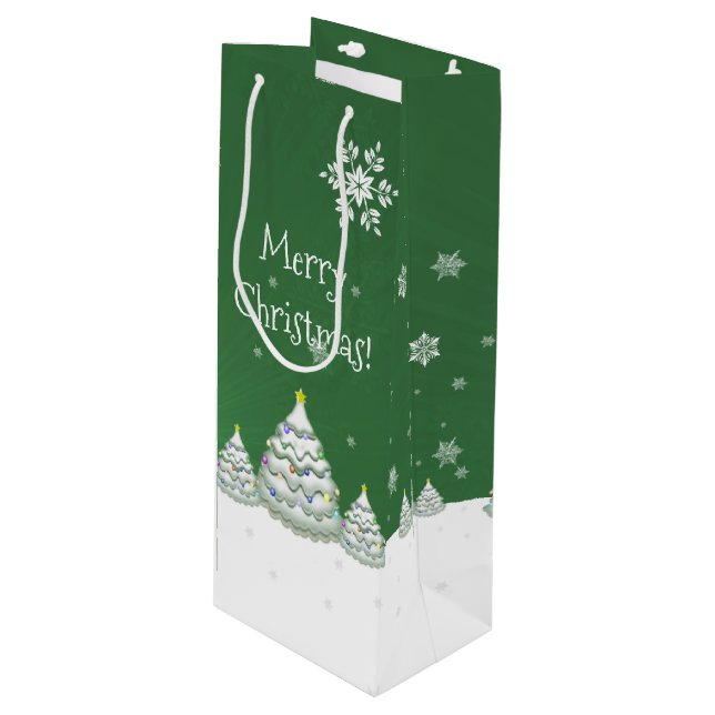 Green Christmas Tree Wine Gift Bag (Front Angled)
