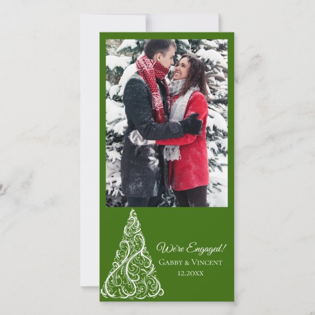 Green Christmas Tree Winter Engagement Holiday Card (Front)