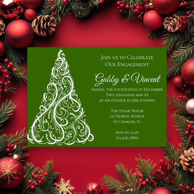 Green Christmas Tree Winter Engagement Party Invitation (Creator Uploaded)