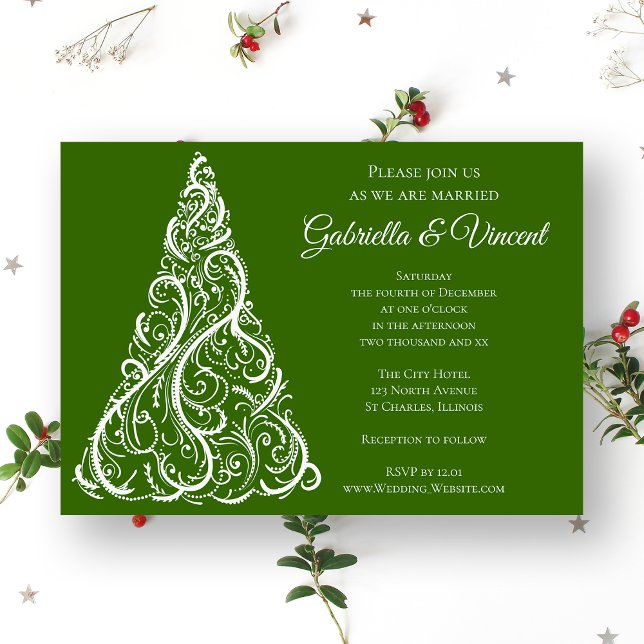Green Christmas Tree Winter Wedding Invitation (Creator Uploaded)