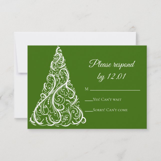 Green Christmas Tree Winter Wedding RSVP Card (Front)