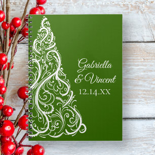 Green Christmas Tree Winter Wedding Spiral Notebook