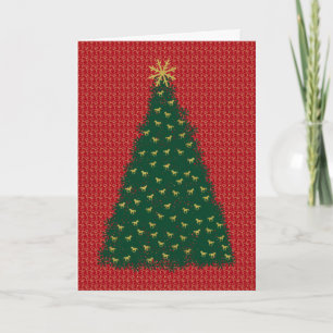 Green Christmas Tree with Gold Running Horses Holiday Card