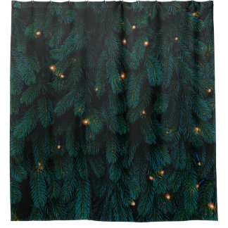 GREEN CHRISTMAS TREE WITH LIGHTS SHOWER CURTAIN