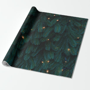 GREEN CHRISTMAS TREE WITH LIGHTS WRAPPING PAPER