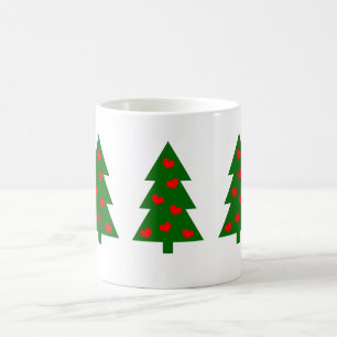 Green Christmas Tree With Red Hearts Coffee Mug
