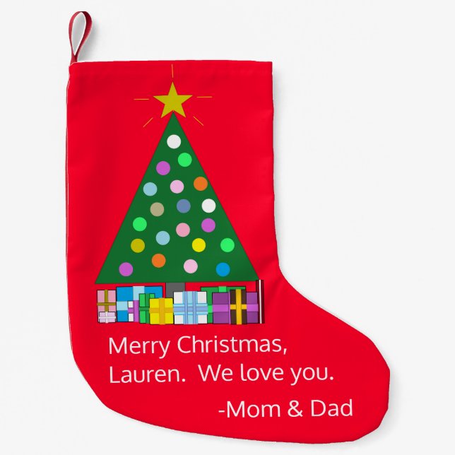 Green Christmas Tree with Red: Small Christmas Stocking (Front)