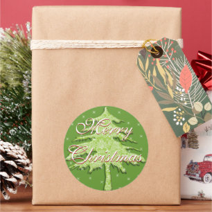 Green Christmas Tree with Stars Classic Round Sticker