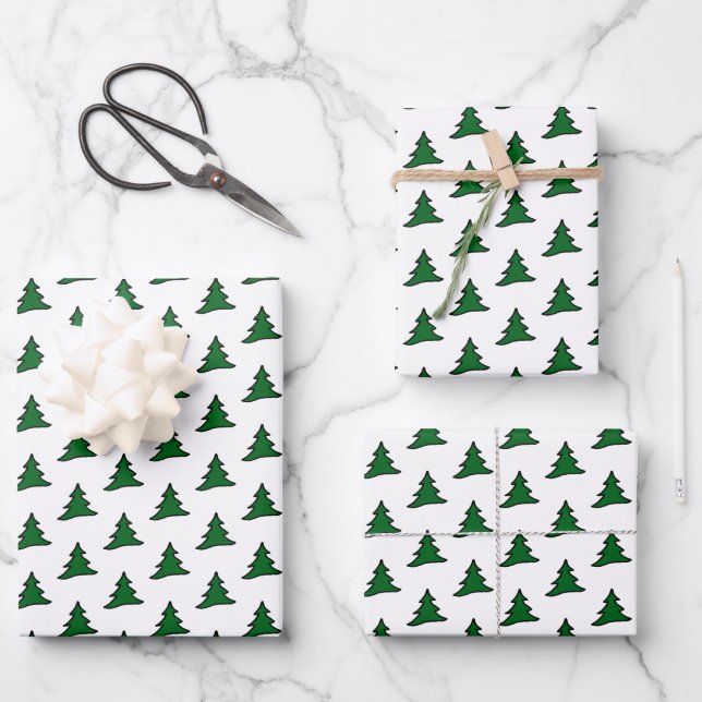 Green Christmas Tree Wrapping Paper Sheet (Front)