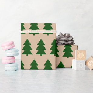 Green Christmas trees Beige Wrapping Paper