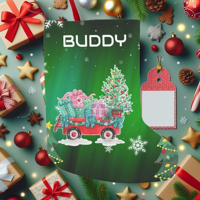 Green Christmas Trees Cart Small Christmas Stocking (Creator Uploaded)