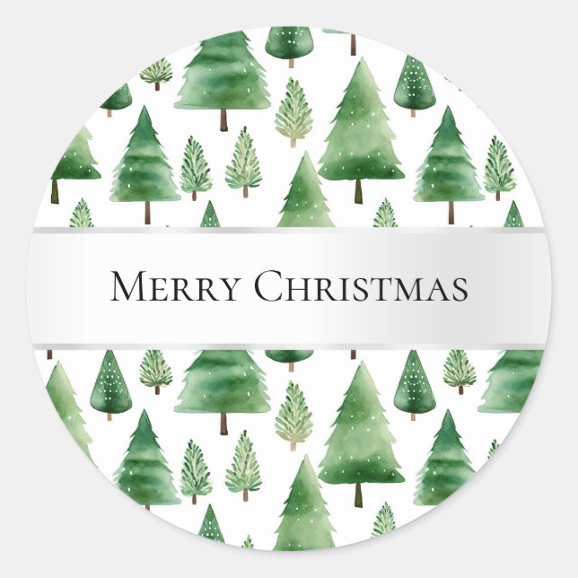 Green Christmas Trees Classic Round Sticker (Front)