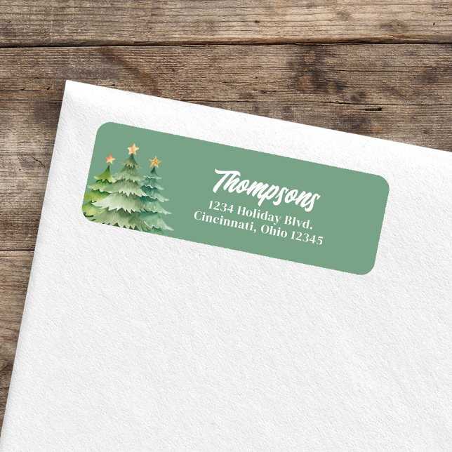 Green Christmas Trees Custom Return Address  (Green Christmas tree holiday return address labels. )