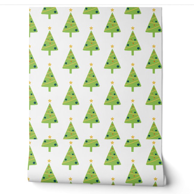 Green Christmas Trees on White Wallpaper (Unrolling)