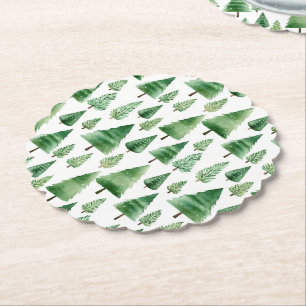 Green Christmas Trees Paper Coaster