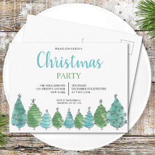 Green Christmas Trees Party Invitation Postcard