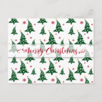 Green Christmas Trees & Red Snowflakes Pattern