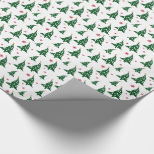 Green Christmas Trees & Red Snowflakes Pattern Wrapping Paper