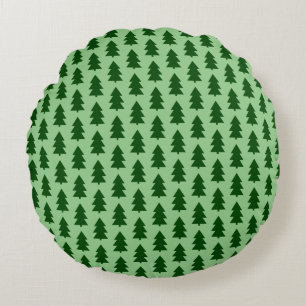 Green Christmas trees Round Cushion