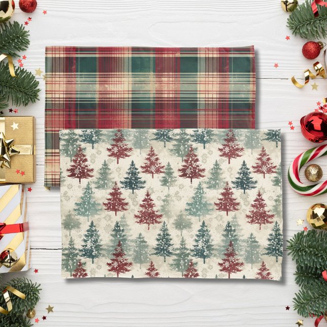 Green Christmas Trees Watercolor Grunge Maroon Pillowcase (Creator Uploaded)